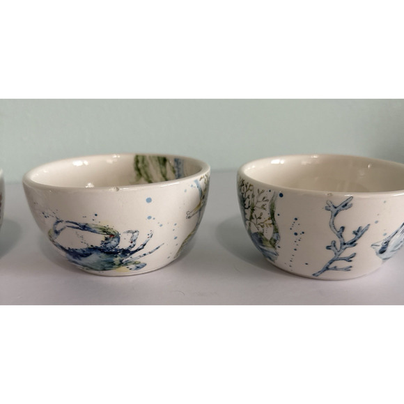 Pier 1 Imports Sea Life 4 Small Dipping Bowls 4-1/4” Ironstone READ - Picture 3 of 8